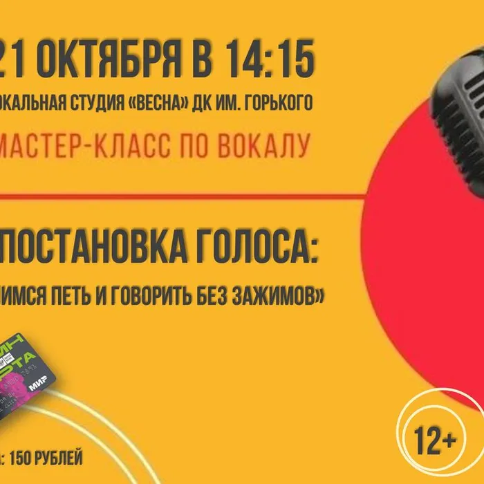 «Постановка голоса: учимся петь и говорить без зажимов» - мастер‑класс по вокалу (ПУШКИНСКАЯ КАРТА)