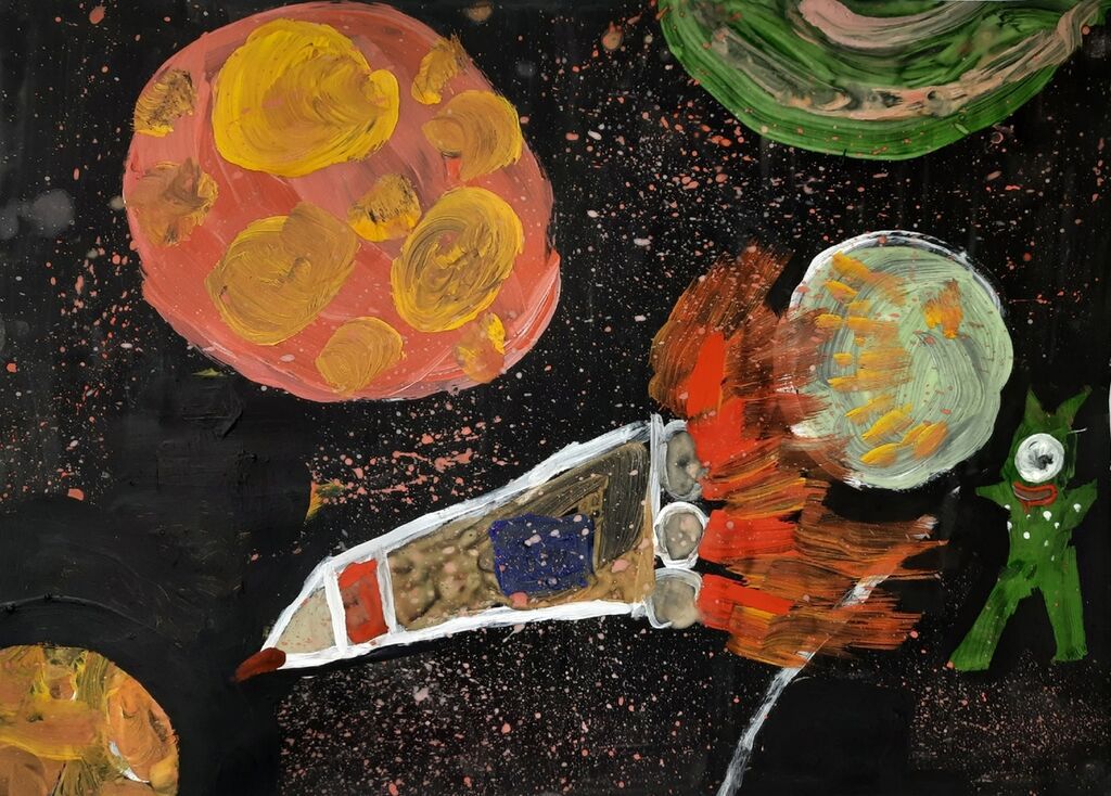 "Полёт на Марс" Братчикова Дарья, 7 лет. Детская изостудия "Мозаика"